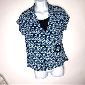 Bay‎ Studio Career Petite Shirt Blue B/W PXL